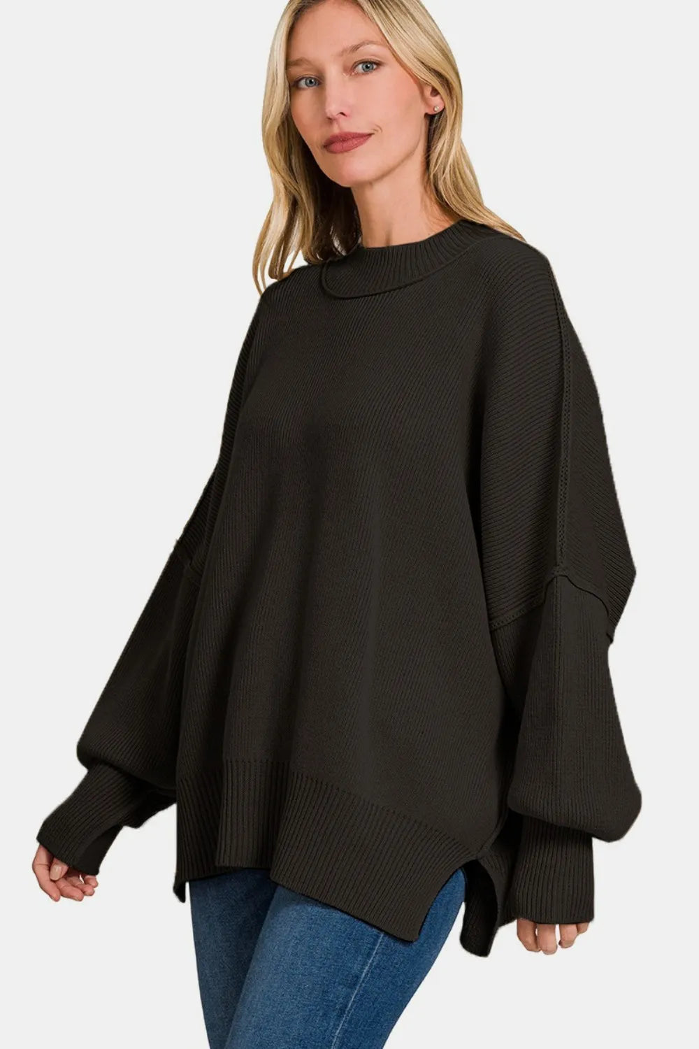 Zenana Side Slit Oversize Sweater on Simply Obsessed