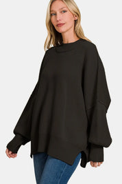 Zenana Side Slit Oversize Sweater on Simply Obsessed