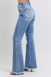 Judy Blue Full Size Raw Hem High Rise Bootcut Jeans on Simply Obsessed