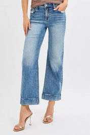 RISEN Full Size Mid Rise Crop Straight Jeans with Taylor Cuffed Plus Size on Simply Obsessed