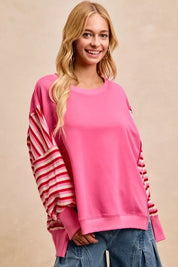 BIBI French Terry Stripe Combo Sweatshirt with Open Seam on Simply Obsessed