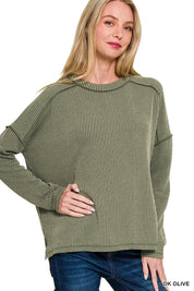 ZENANA Full Size Exposed Seam Long Sleeve Corded Rib Knit Top Plus Size on Simply Obsessed