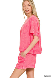 ZENANA Acid Washed Oversized Top & Shorts Set on Simply Obsessed