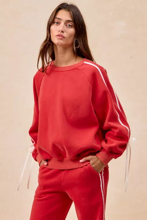 BIBI Side Lined Bow Details Fleece Sweatshirt on Simply Obsessed