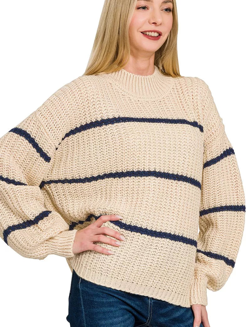 ZENANA Oversize Striped Sweater on Simply Obsessed