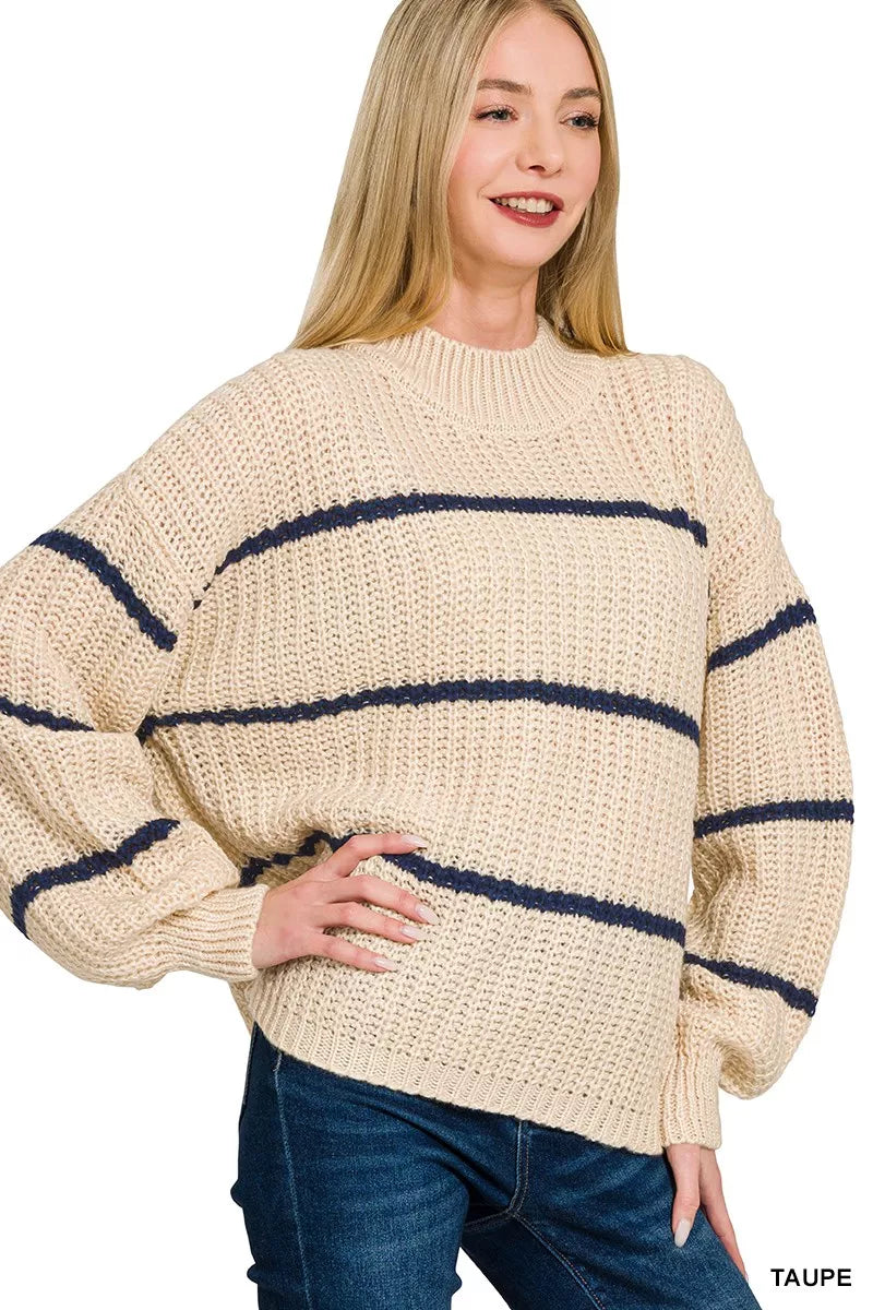 ZENANA Oversize Striped Sweater on Simply Obsessed