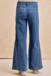 BIBI Wavy Side Edge Detail Lined Wide Leg Jeans on Simply Obsessed
