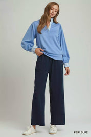UMGEE Stripe Ruffle Neck Long Sleeve Top on Simply Obsessed