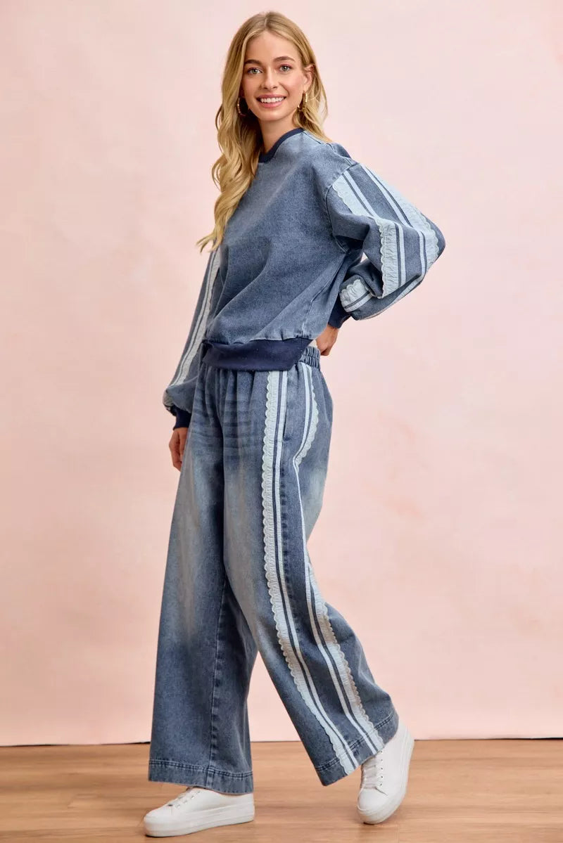 BIBI Washed Lace Contrast Sided Jeans on Simply Obsessed