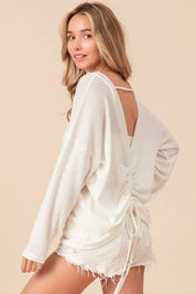 BiBi Waffled Backless Drawstring T-Shirt on Simply Obsessed