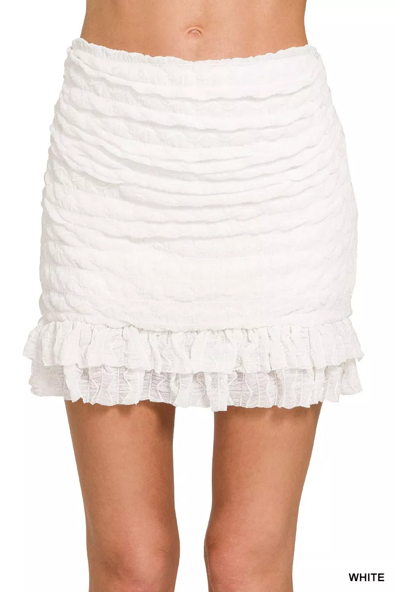 ZENANA Ruched Mini Skirt with Built in Shorts on Simply Obsessed