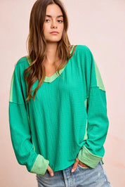 BIBI Textured Jersey Color Block Top With Cut Edge on Simply Obsessed