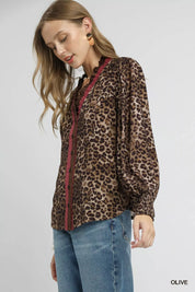 UMGEE Ruffle Trim Leopard Print Shirt on Simply Obsessed
