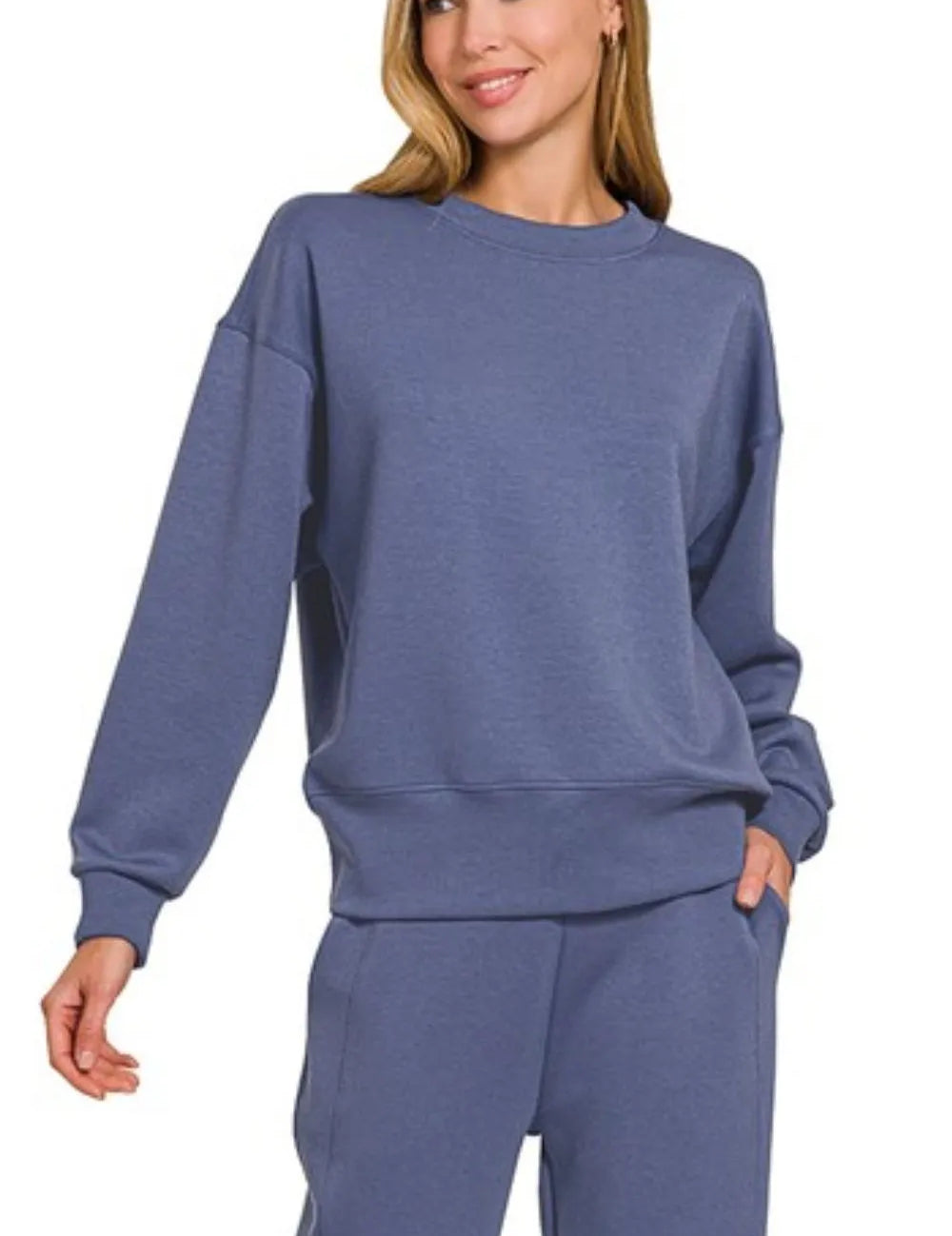 ZENANA Scuba Crewneck Pullover & Joggers 2 Pieces Set on Simply Obsessed