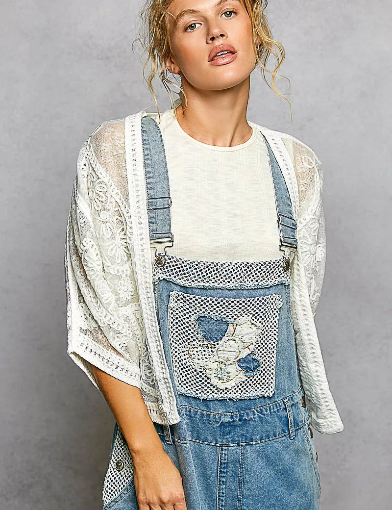 POL Open Front Crochet Cardigan with Floral Embroidery on Simply Obsessed