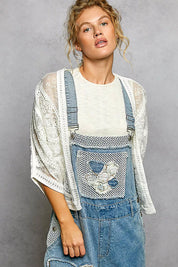 POL Open Front Crochet Cardigan with Floral Embroidery on Simply Obsessed