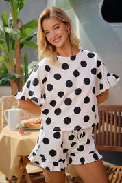 BIBI Polka Dots Printed Ruffled Detail Top And Shorts Set **DOORBUSTER** on Simply Obsessed