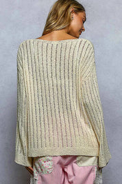 POL Round Neck Long Sleeve Open Weave Sweater on Simply Obsessed