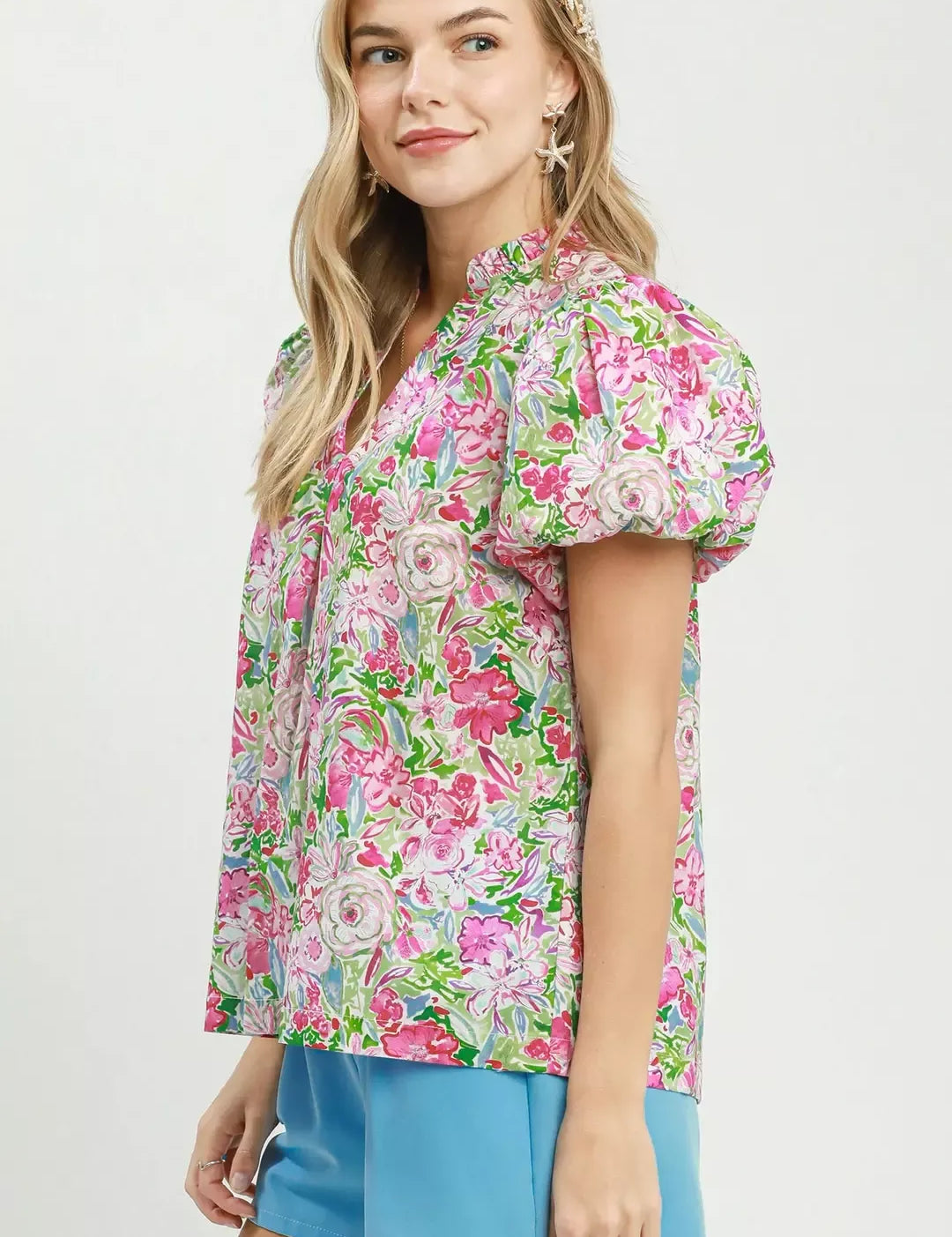 UMGEE Floral Puff Sleeve Blouse on Simply Obsessed