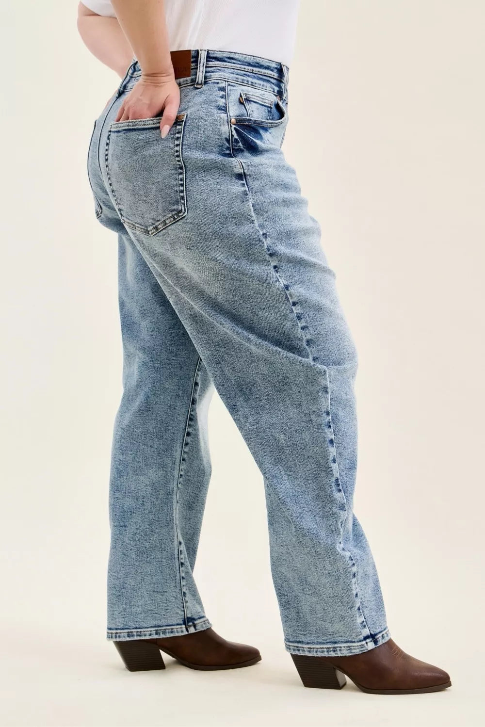 JUDY BLUE Full Size High Waist Marlow Arc Leg Jeans with Double Waistband Plus Size on Simply Obsessed