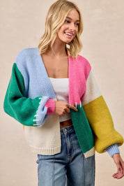 BIBI Color Block Open Front Sweater Cardigan on Simply Obsessed