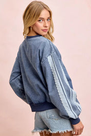 BIBI Washed Denim Lace Contrast Sided Sweatshirt **FALL DEBUT SALE** on Simply Obsessed