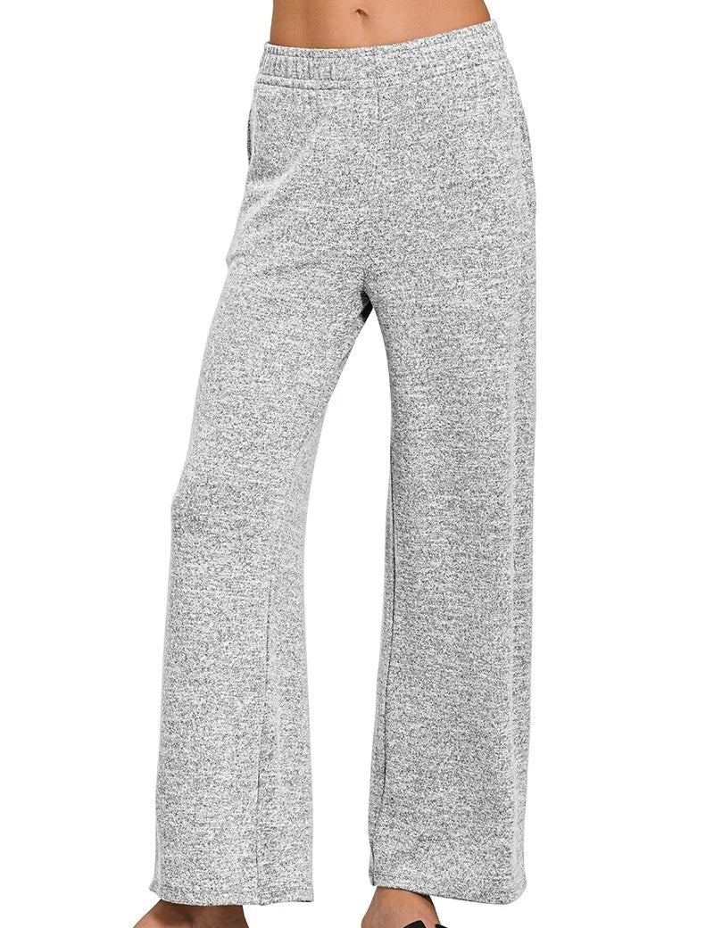 ZENANA Soft Melange Hacci Elastic Waistband Lounge Pants on Simply Obsessed
