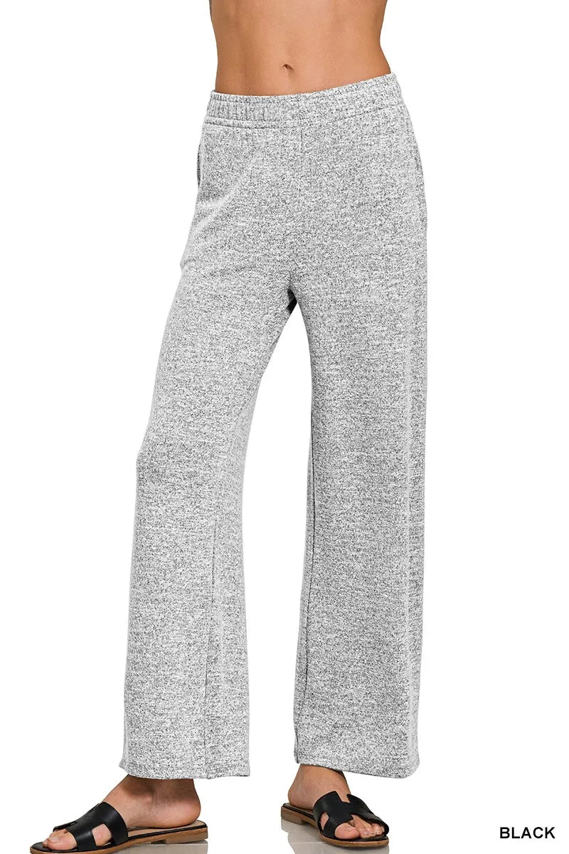 ZENANA Soft Melange Hacci Elastic Waistband Lounge Pants on Simply Obsessed