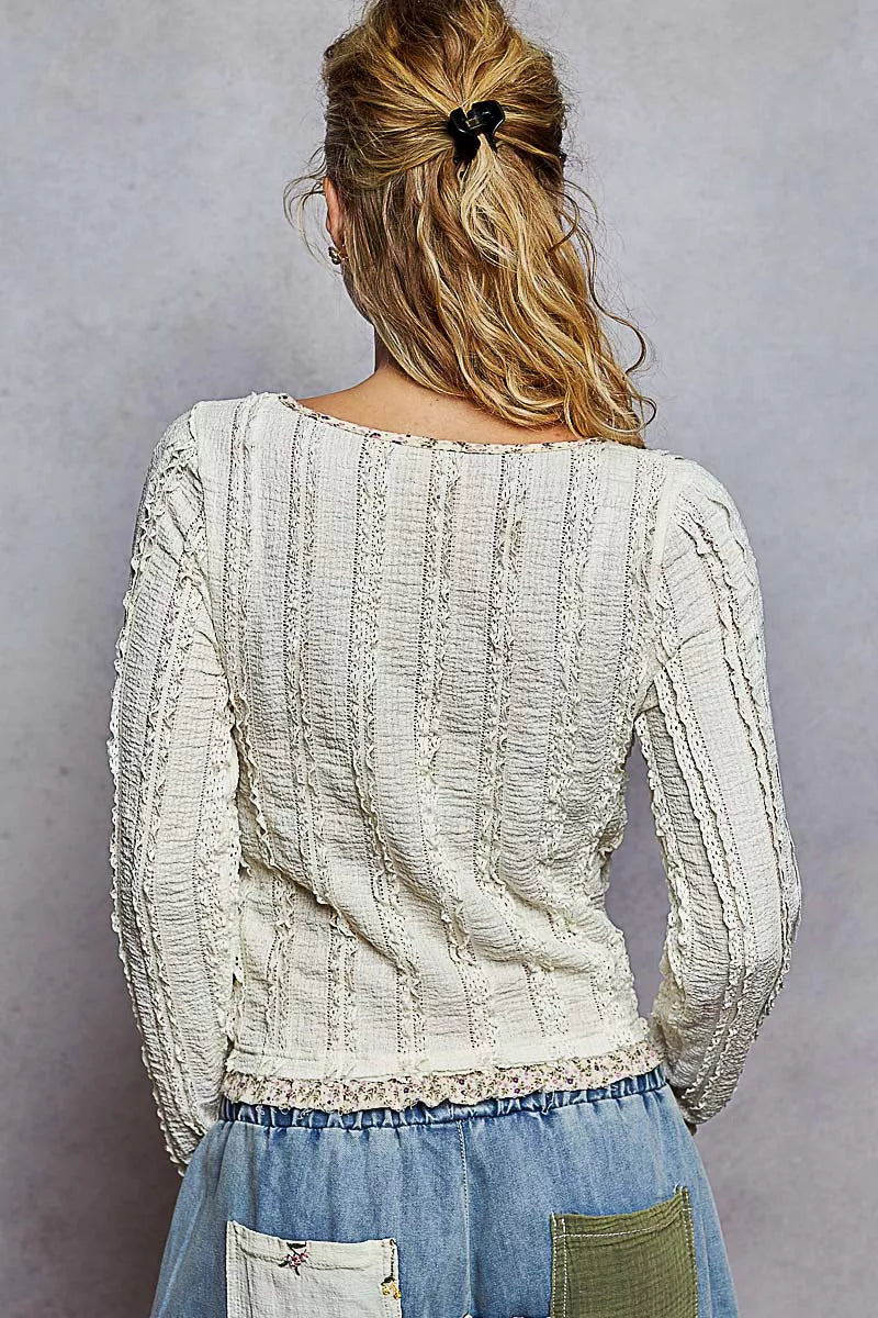 POL Texture Long Sleeve Blouse with Floral Ruffled on Simply Obsessed
