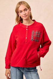 BIBI Christmas Theme Fleece Buttoned Top with Pockets on Simply Obsessed