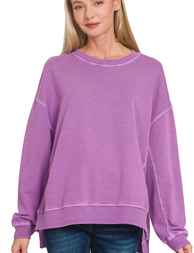 ZENANA Full Size French Terry Pigment Dye & Enzyme Washing Pullover Plus Size on Simply Obsessed