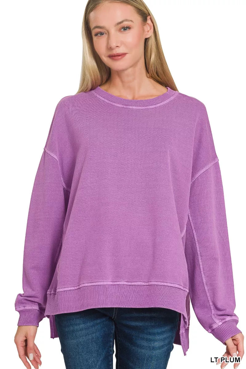 ZENANA Full Size French Terry Pigment Dye & Enzyme Washing Pullover Plus Size on Simply Obsessed
