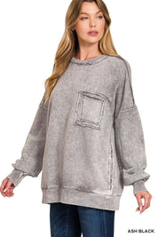 ZENANA Halo Washed French Terry Exposed-seam Sweatshirt on Simply Obsessed