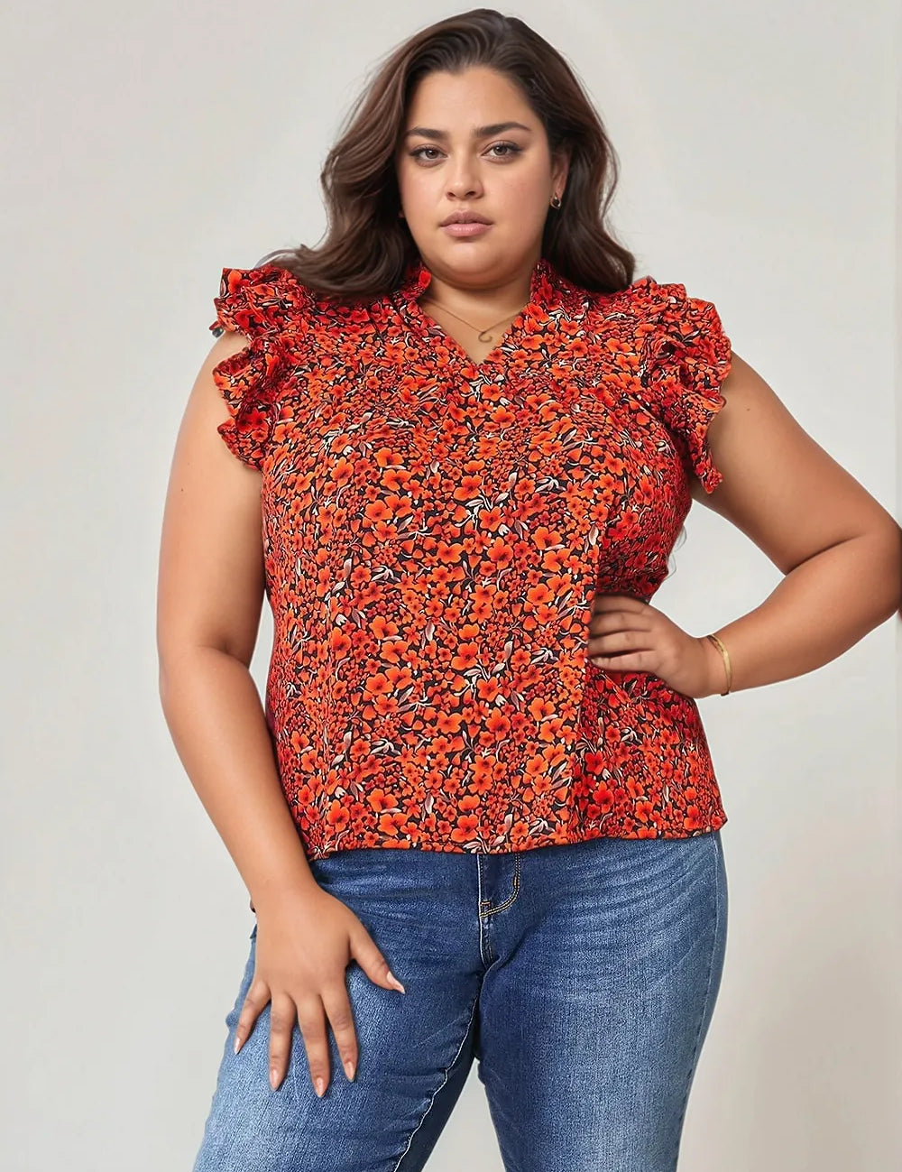 DOUBLE TAKE Floral Flutter Sleeve Notched Neck Blouse. **FALL DEBUT SALE** on Simply Obsessed
