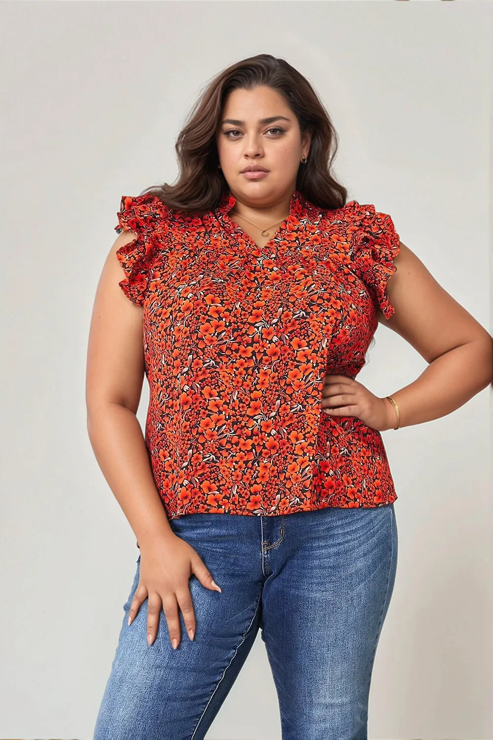 DOUBLE TAKE Floral Flutter Sleeve Notched Neck Blouse. **FALL DEBUT SALE** on Simply Obsessed