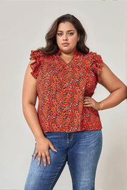 DOUBLE TAKE Floral Flutter Sleeve Notched Neck Blouse. **FALL DEBUT SALE** on Simply Obsessed