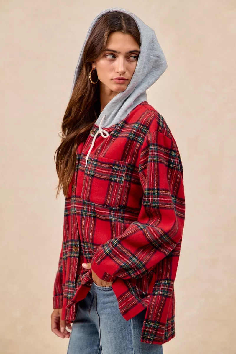 BIBI Brushed Plaid Hooded Jacket on Simply Obsessed