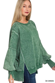 ZENANA Acid Washed Batwing Sleeve Fleece Sweatshirt on Simply Obsessed