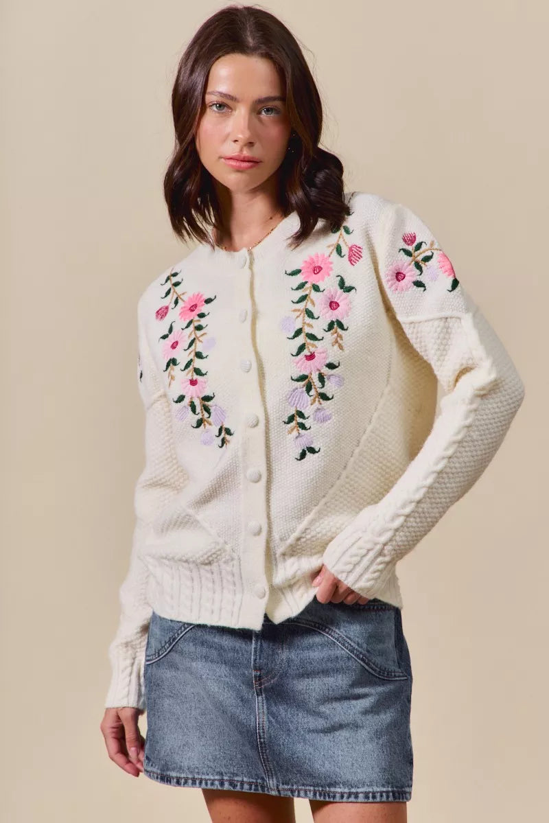 SO ME Floral Embroidered Coquette Sweater Cardigan on Simply Obsessed