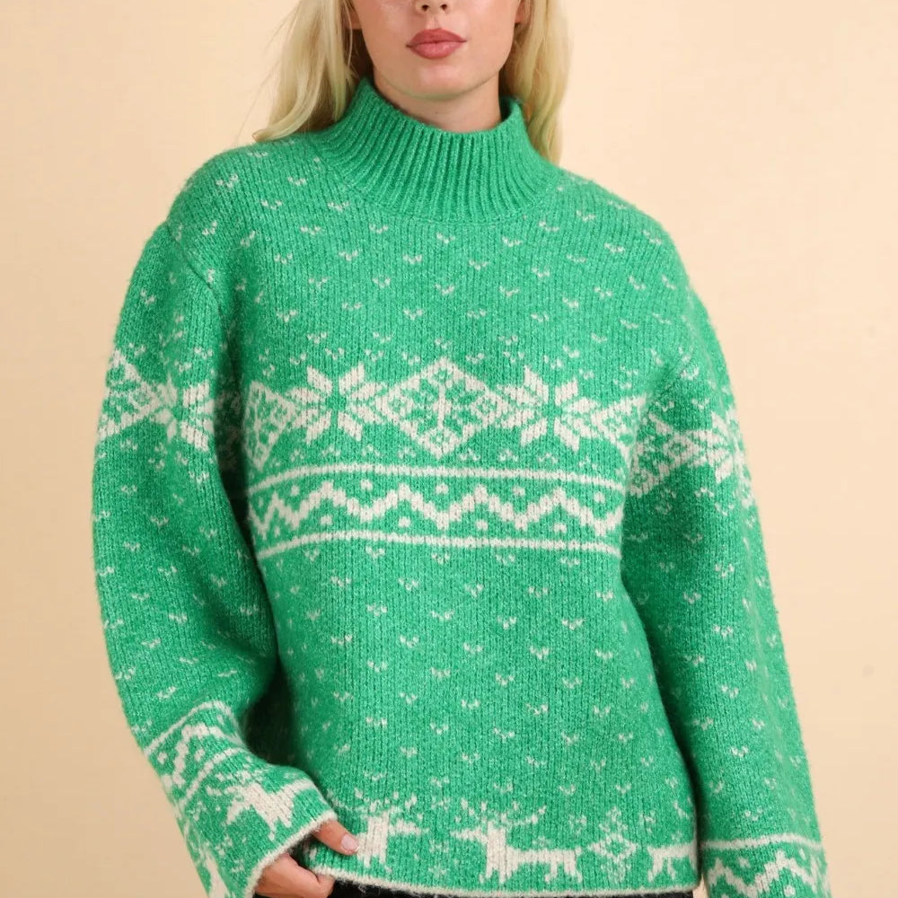 VERY J Christmas Element Mock Neck Long Sleeve Sweater on Simply Obsessed