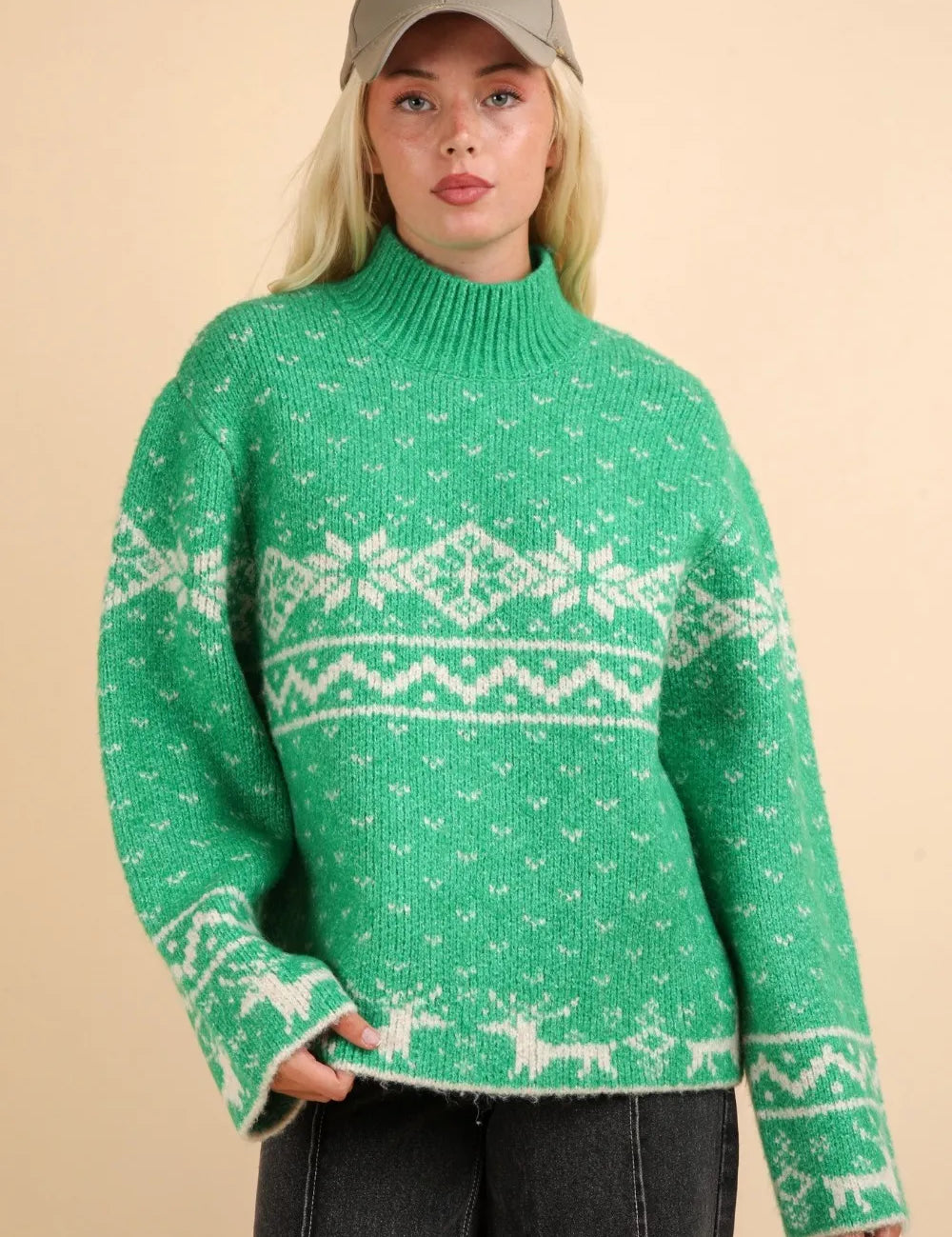 VERY J Christmas Element Mock Neck Long Sleeve Sweater on Simply Obsessed