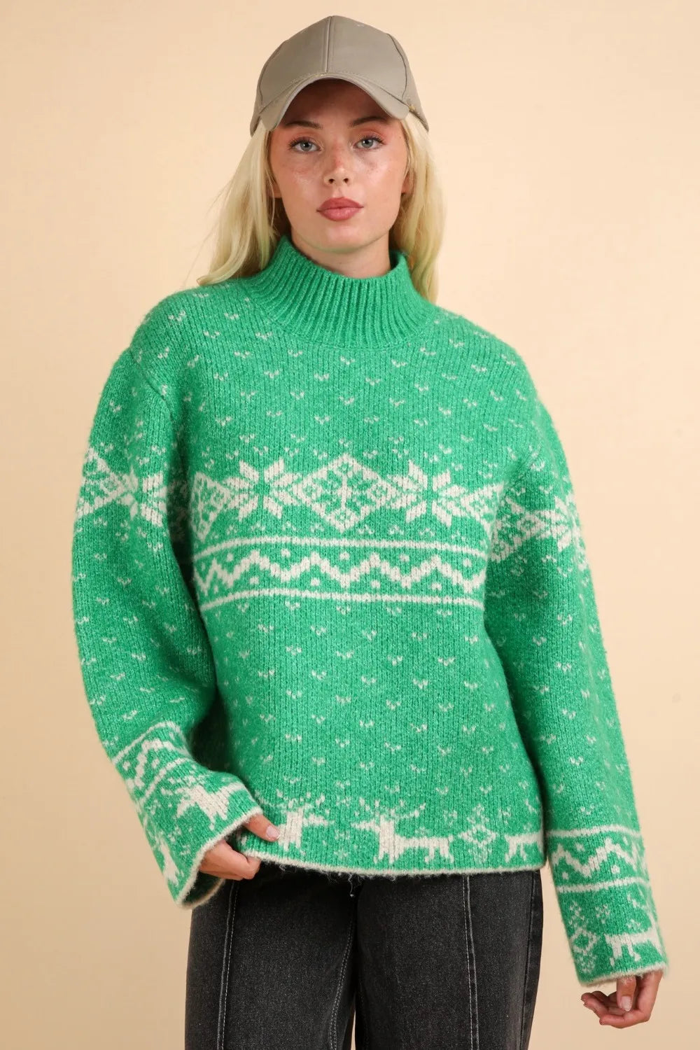 VERY J Christmas Element Mock Neck Long Sleeve Sweater on Simply Obsessed
