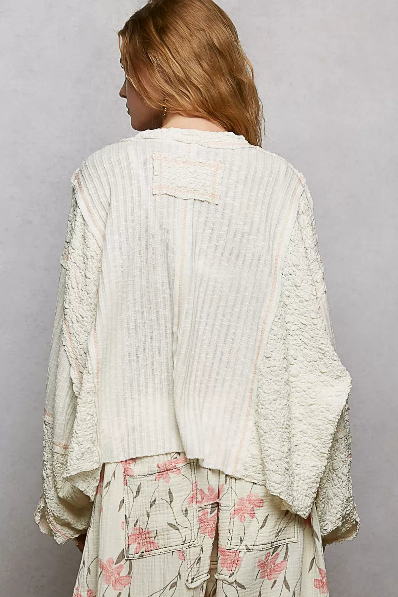 POL V-Neck Long Sleeve Top with Stitch Detail on Simply Obsessed