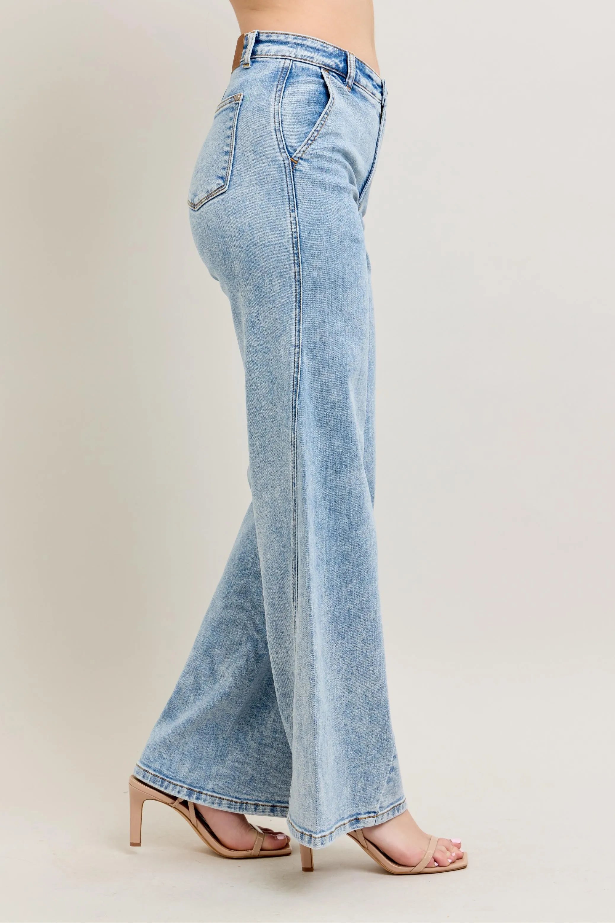 Judy Blue Full Size High Waist Wide Leg Jeans with Skewed Inseam Plus Size on Simply Obsessed