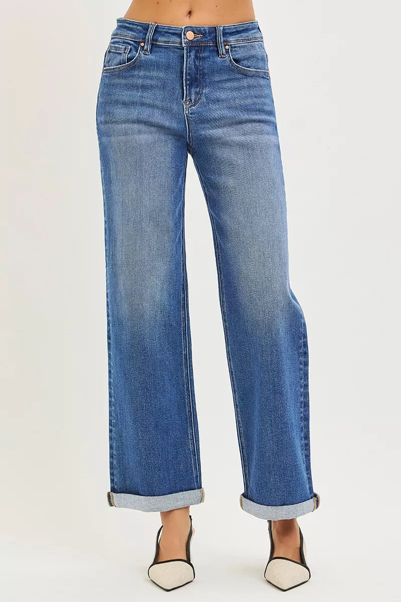 RISEN Full Size High Rise Relaxed Fit Ankle Straight Cuff Jeans Plus Size on Simply Obsessed