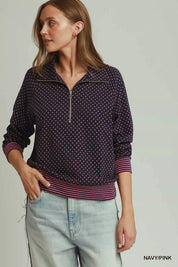 UMGEE Polka Dot Half Zip Sweatshirt on Simply Obsessed
