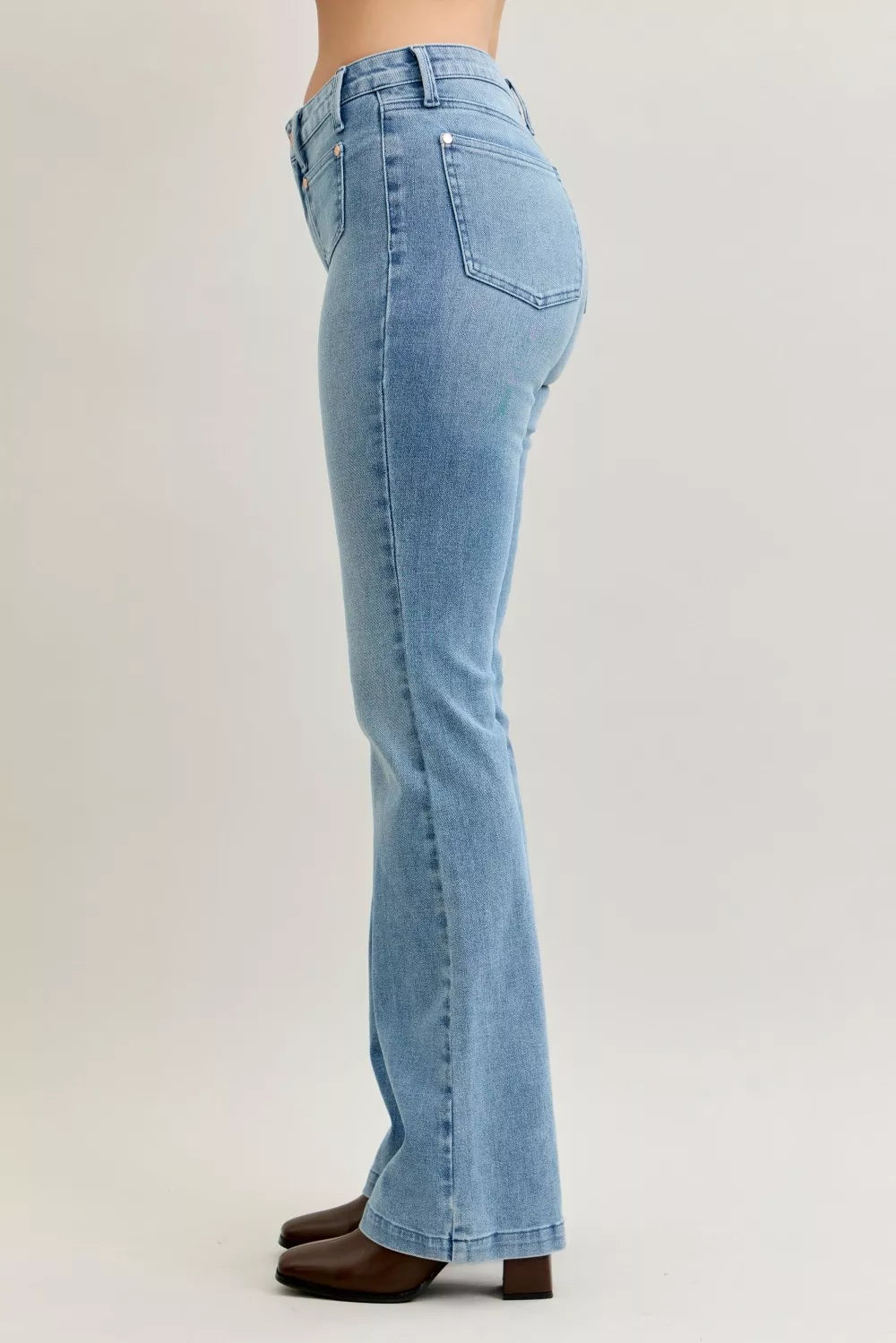 Judy Blue Full Size Mid Rise Bootcut Jeans with Contrast Wash & Front Patch Pockets Plus Size on Simply Obsessed