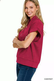 Zenana Scuba High Neck Half Zip Top on Simply Obsessed