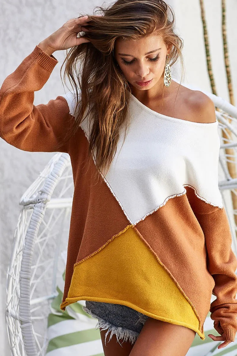 BIBI Color Block Geometric Sweater on Simply Obsessed