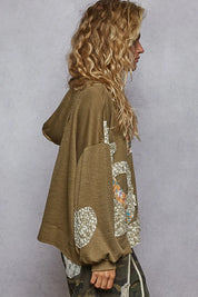 POL Peace Patch Floral Long Sleeve Hoodie on Simply Obsessed